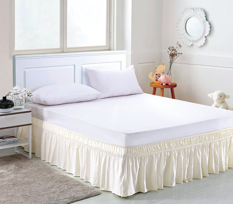 MEILA Wrap Around Bed Skirt Three Fabric Sides Elastic Dust Ruffled 16 Inch Tailored Drop Easy to Install Fade Resistant-Ivory  Queen/King - Image 2